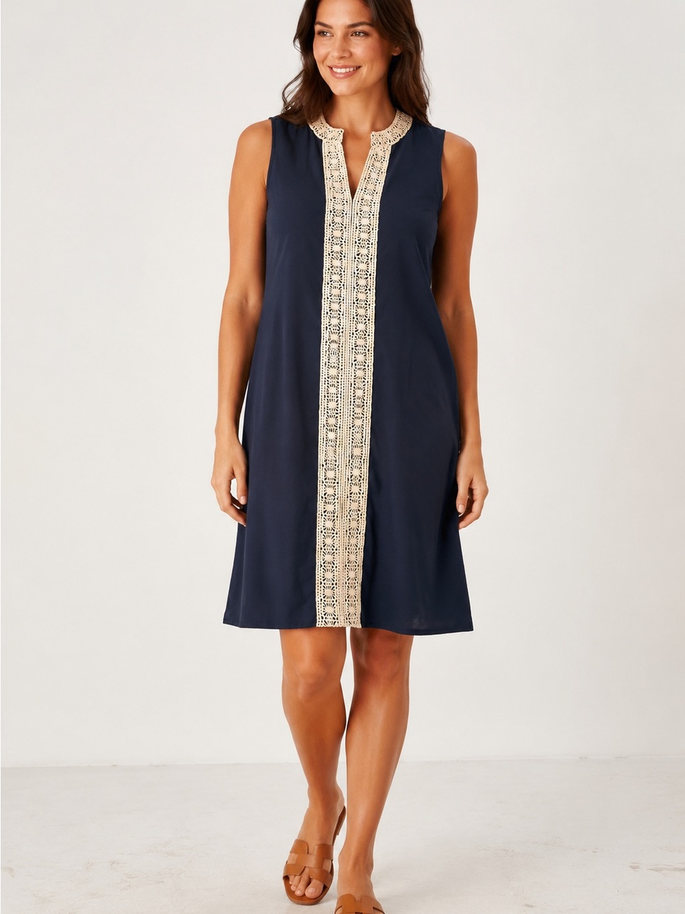 The Royal Standard Navy Crochet Trim Shift Dress XL